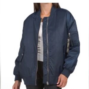 Hudson Jeans Navy Blue Oversized Bomber Jacket, Size L